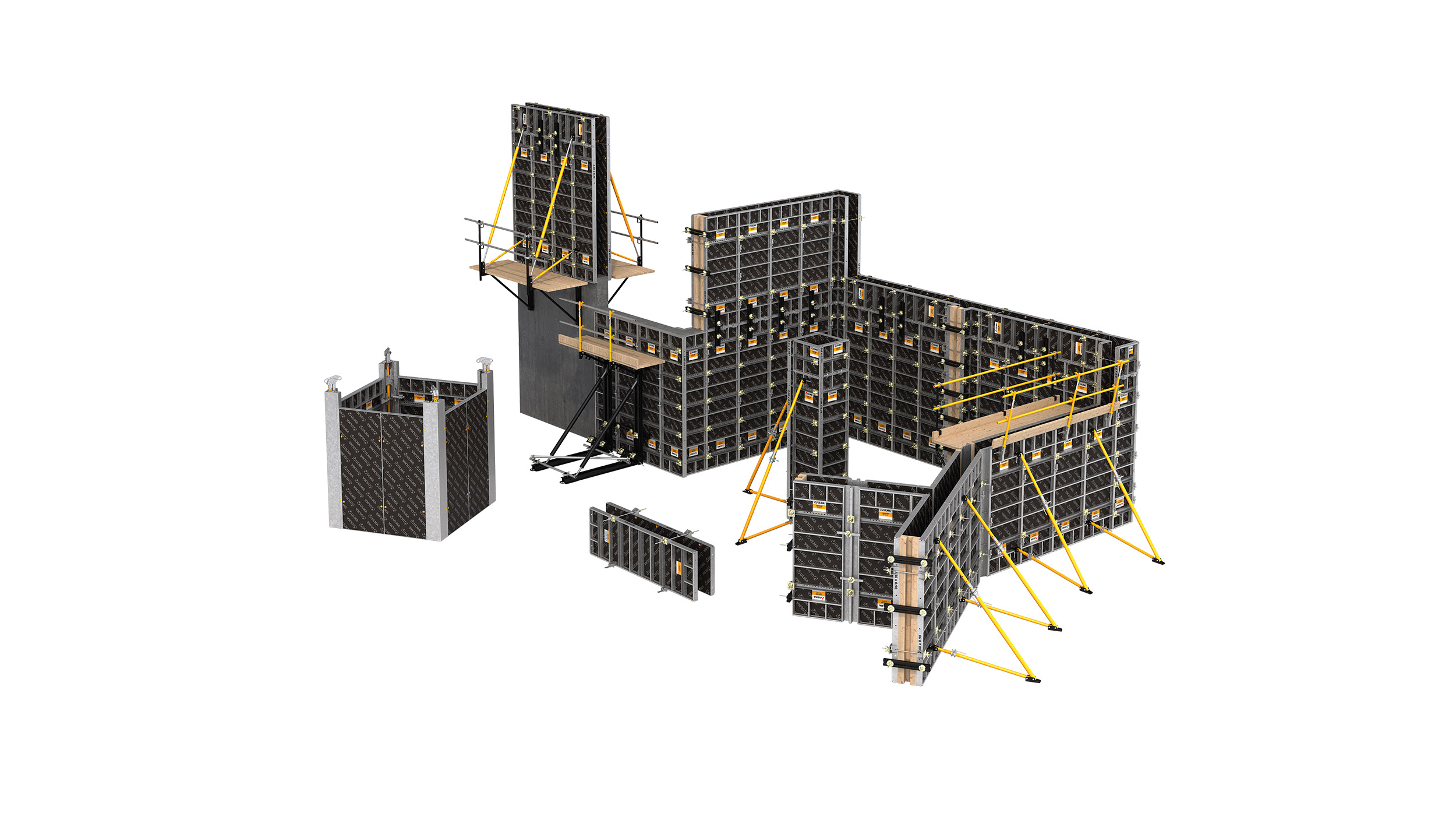 The multipurpose and long-lasting panel formwork system. A single panel for walls and columns. Manual handling or gang forming.